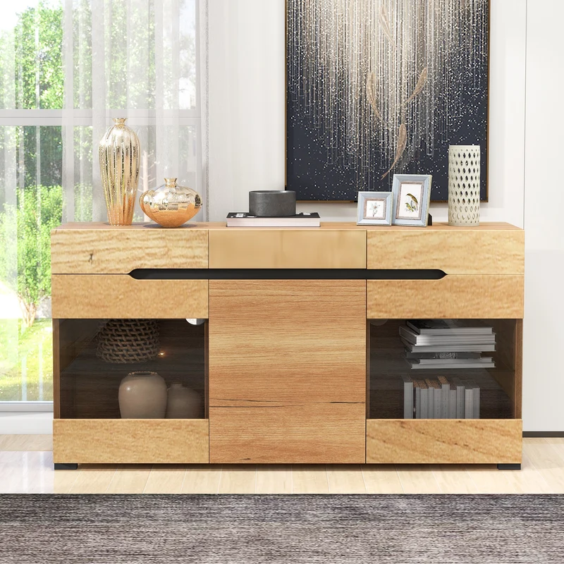 Buffet moderne LED rangement 3 portes 3 tiroirs 140*35*80 KRANQRUK