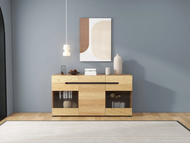 Buffet moderne LED rangement 3 portes 3 tiroirs 140*35*80 KRANQRUK