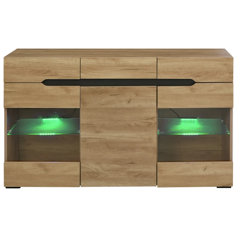 Buffet moderne LED rangement 3 portes 3 tiroirs 140*35*80 KRANQRUK