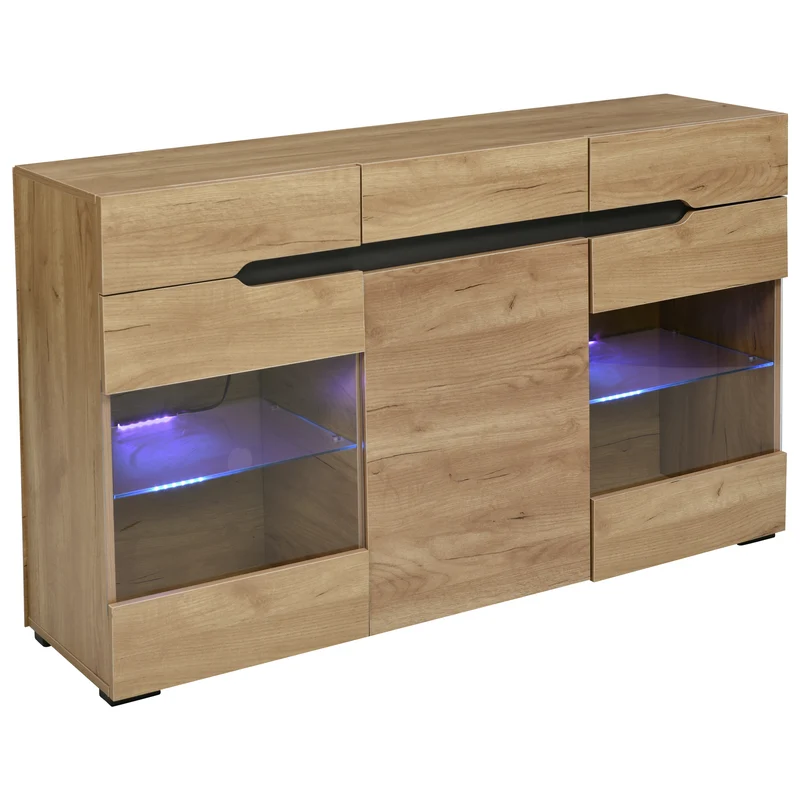 Buffet moderne LED rangement 3 portes 3 tiroirs 140*35*80 KRANQRUK