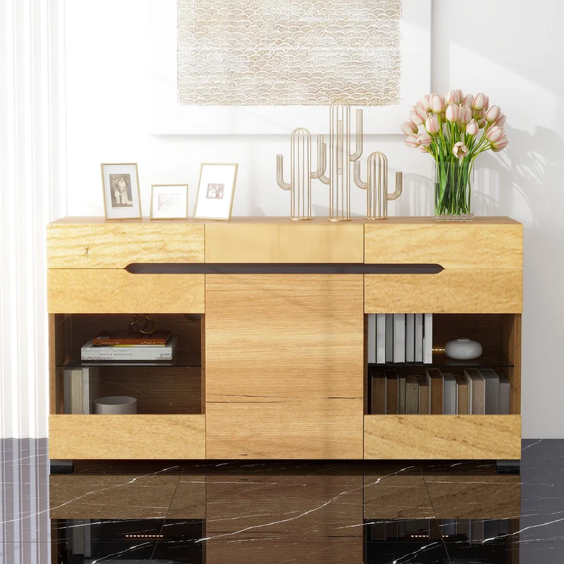 Buffet moderne LED rangement 3 portes 3 tiroirs 140*35*80 KRANQRUK