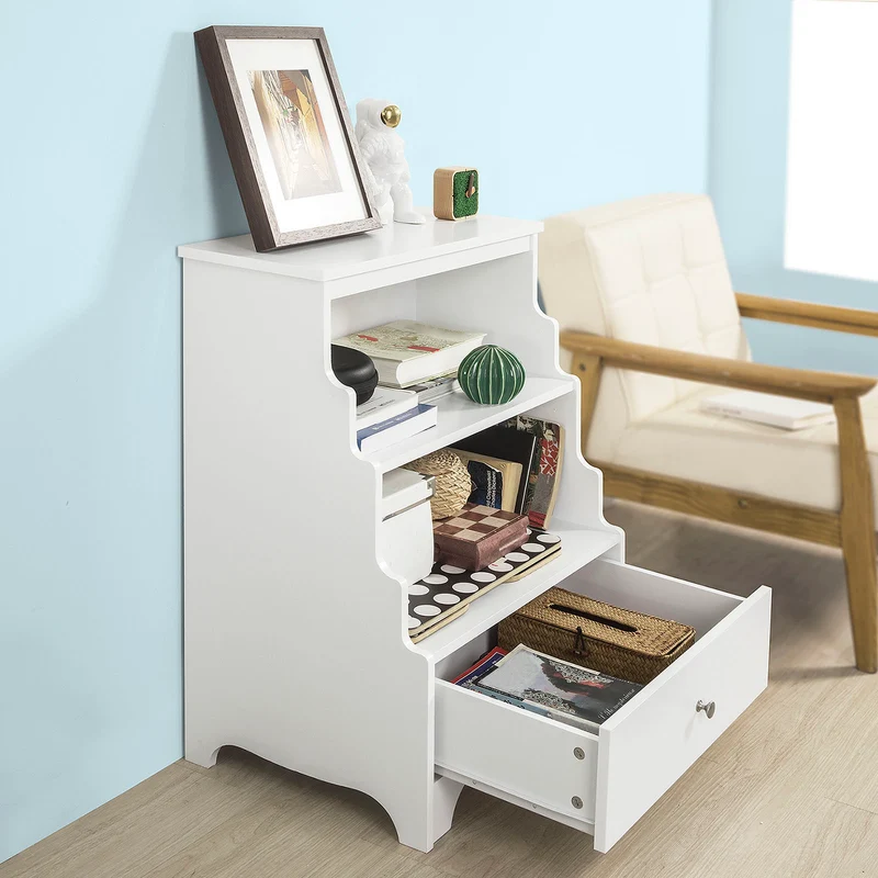 SoBuy FSB13-W Meuble de Rangement Table de Chevet Étagère Style Échelle