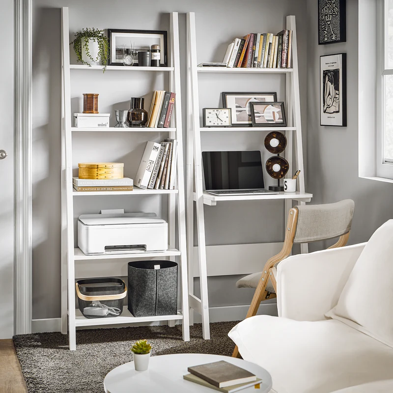 SoBuy FRG60-W Bureau, Table Bibliothèque, étagère style échelle de 2 tablettes