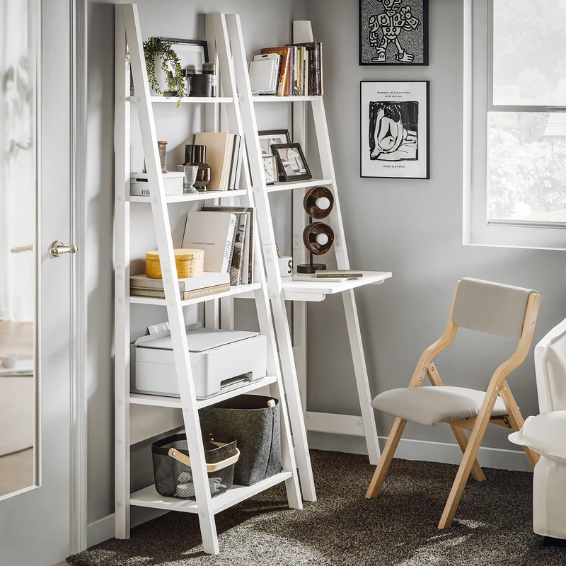 SoBuy FRG60-W Bureau, Table Bibliothèque, étagère style échelle de 2 tablettes