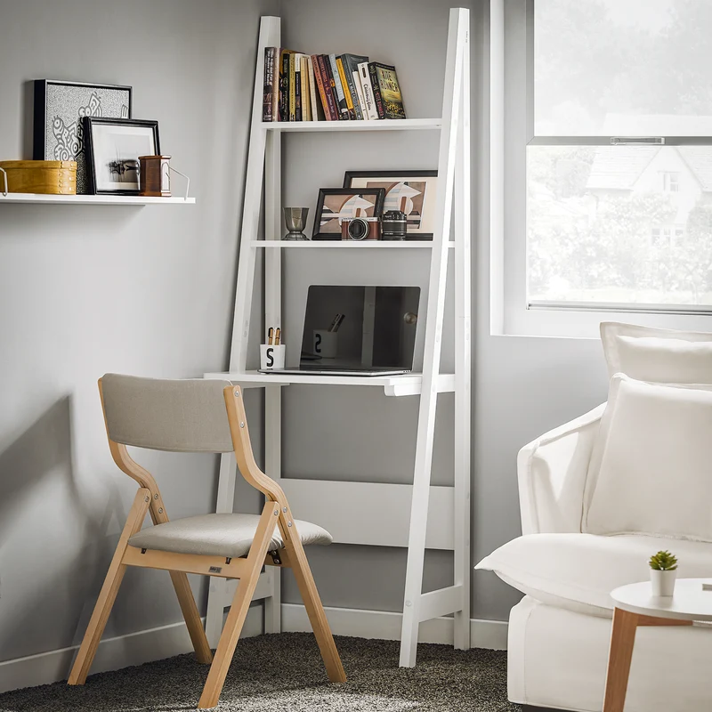 SoBuy FRG60-W Bureau, Table Bibliothèque, étagère style échelle de 2 tablettes