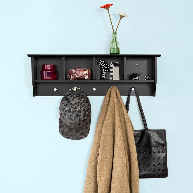 SoBuy FRG48-L-SCH Portemanteau Étagère murale Porte-manteau salle de bain
