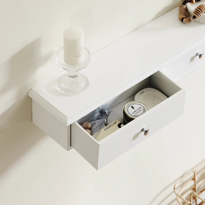 SoBuy FRG43-L-W Etagere Murale avec 3 Tiroirs - Étagère Flottante Moderne pour Entrée, Salon, Cuisine & Chambre - Blanc 94x15x10cm