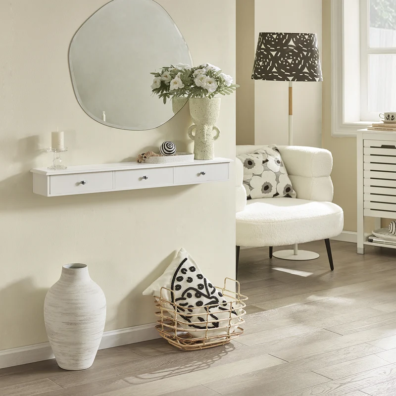 SoBuy FRG43-L-W Etagere Murale avec 3 Tiroirs - Étagère Flottante Moderne pour Entrée, Salon, Cuisine & Chambre - Blanc 94x15x10cm