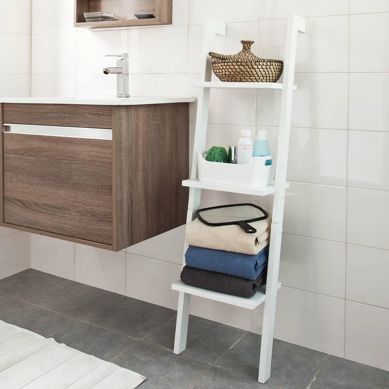 SoBuy FRG32-W Étagère murale style échelle pour salon salle de bain Meuble de rangement