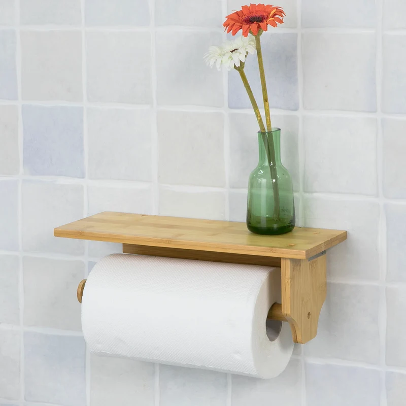 SoBuy FRG253-N Porte-Papier Dérouleur Papier Distributeur d'essuie-tout Mural en bambou