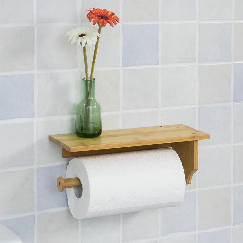 SoBuy FRG253-N Porte-Papier Dérouleur Papier Distributeur d'essuie-tout Mural en bambou