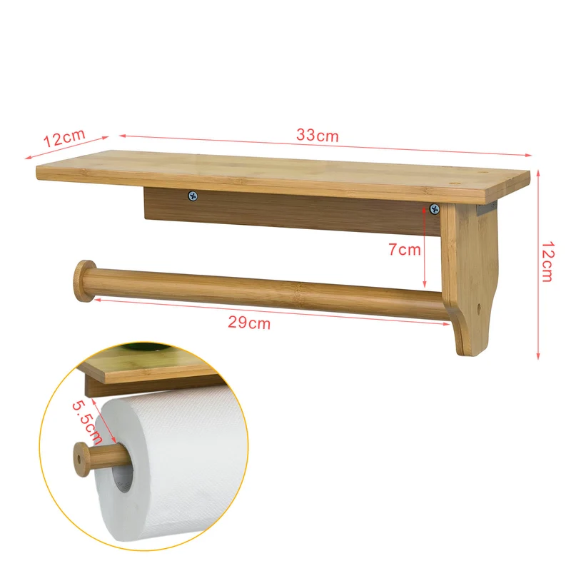 SoBuy FRG253-N Porte-Papier Dérouleur Papier Distributeur d'essuie-tout Mural en bambou