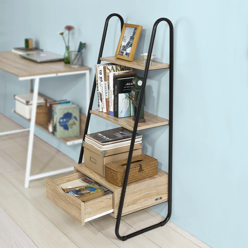 SoBuy FRG219-N Bibliothèque Étagère Style échelle de 3 Niveaux et 1 tiroir Structure