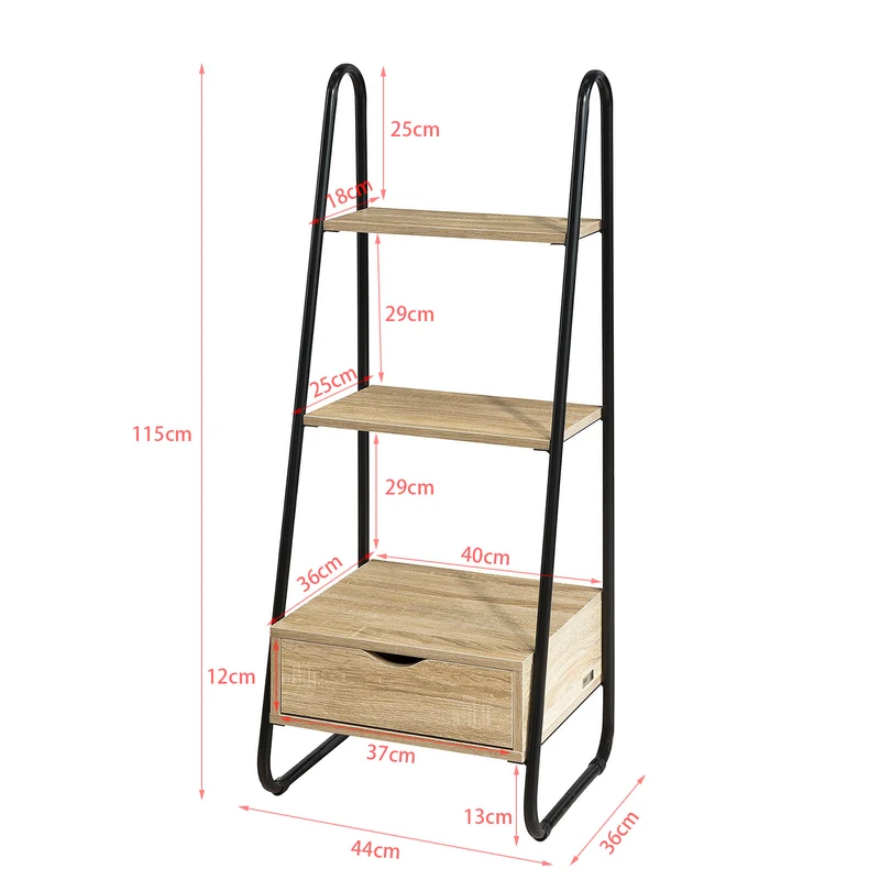 SoBuy FRG219-N Bibliothèque Étagère Style échelle de 3 Niveaux et 1 tiroir Structure