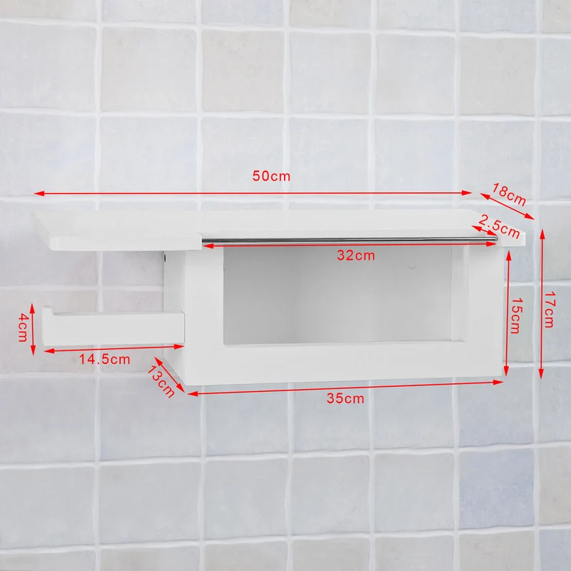 SoBuy FRG175-W Dérouleur Papier Toilette Distributeur WC Porte Papier Mural avec Support pour Déposer Smartphone et Porte-revues