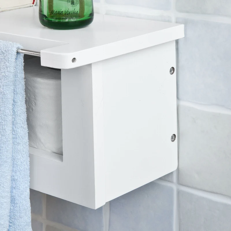 SoBuy FRG175-W Dérouleur Papier Toilette Distributeur WC Porte Papier Mural avec Support pour Déposer Smartphone et Porte-revues