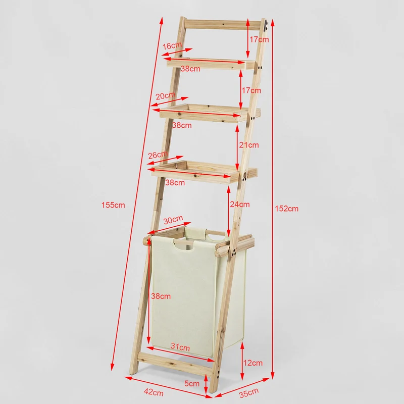 SoBuy FRG160-N Étagère murale style échelle avec 1 Panier à linge amovible