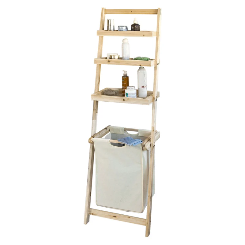 SoBuy FRG160-N Étagère murale style échelle avec 1 Panier à linge amovible