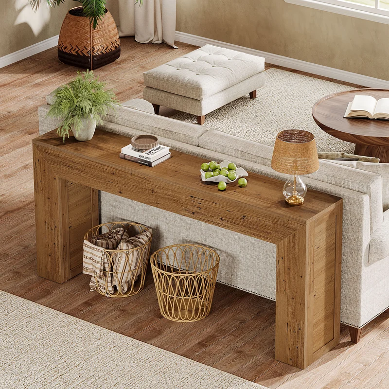 Tribesigns Table console étroite 160 cm, Table de couloir en bois derrière le canapé