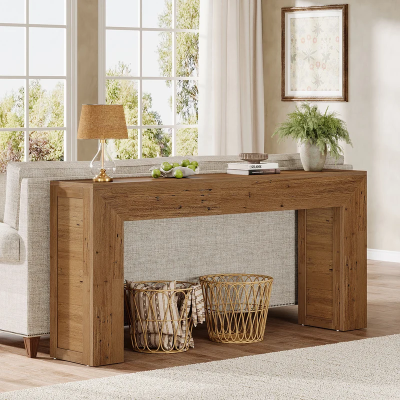 Tribesigns Table console étroite 160 cm, Table de couloir en bois derrière le canapé
