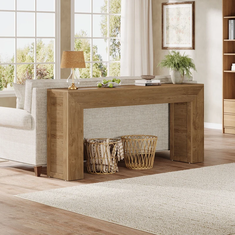Tribesigns Table console étroite 160 cm, Table de couloir en bois derrière le canapé