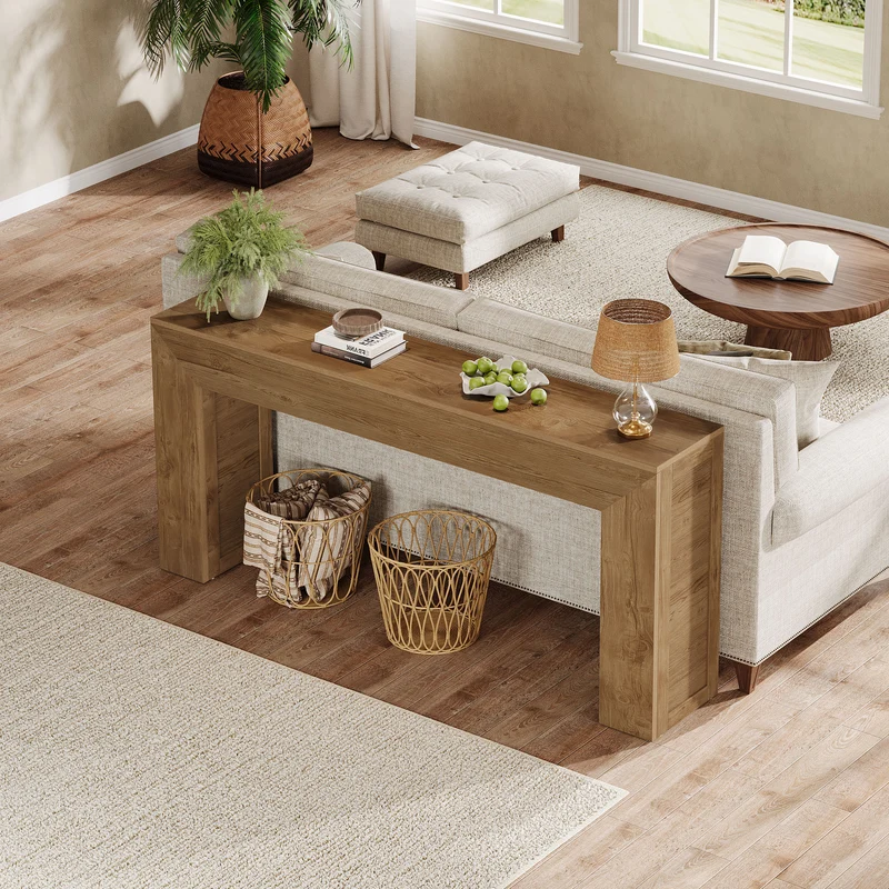 Tribesigns Table console étroite 160 cm, Table de couloir en bois derrière le canapé