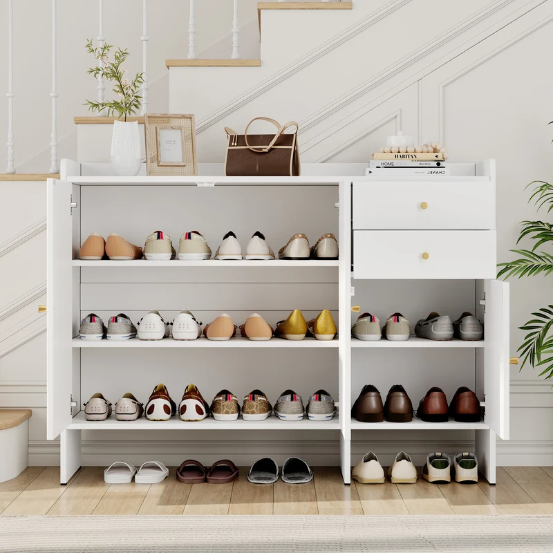 Meuble à chaussures blanc 3 portes, 2 tiroirs 120x35x90 cm VERTEXMYRATH