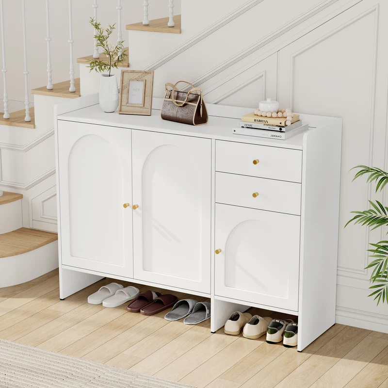 Meuble à chaussures blanc 3 portes, 2 tiroirs 120x35x90 cm VERTEXMYRATH