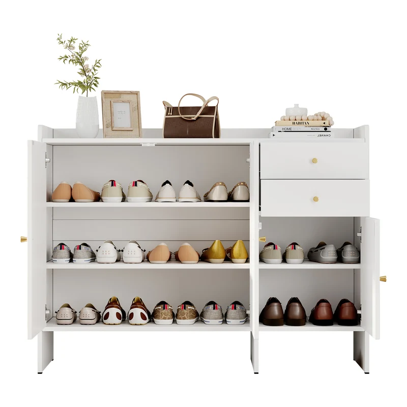 Meuble à chaussures blanc 3 portes, 2 tiroirs 120x35x90 cm VERTEXMYRATH