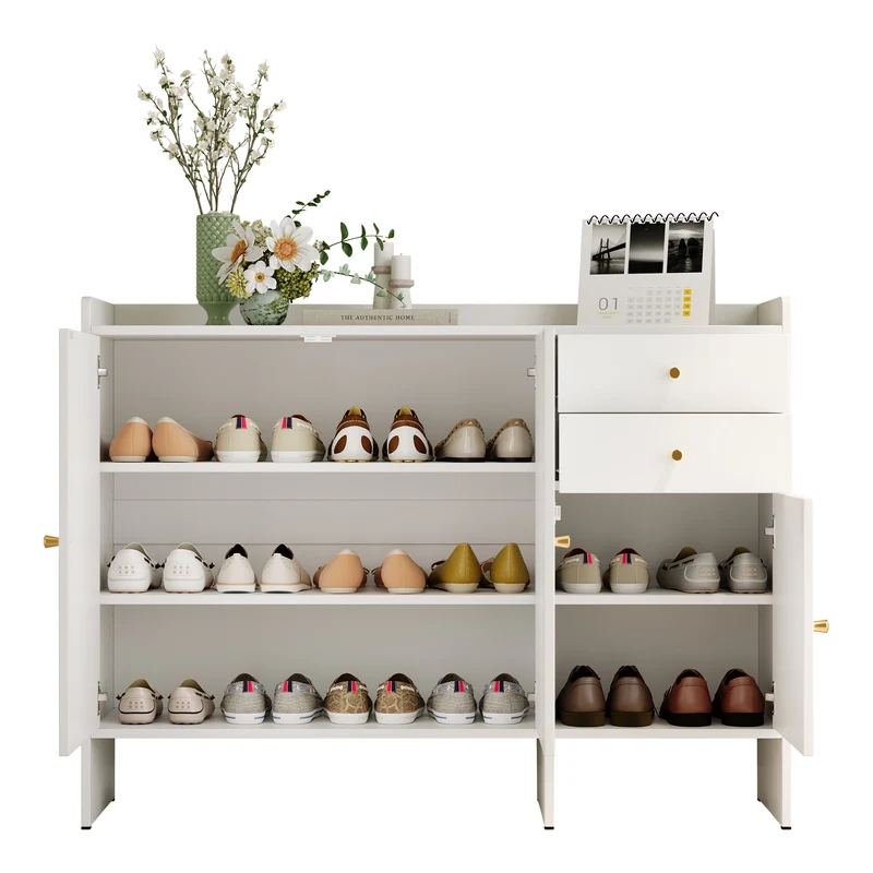 Meuble à chaussures blanc 3 portes, 2 tiroirs 120x35x90 cm VERTEXMYRATH