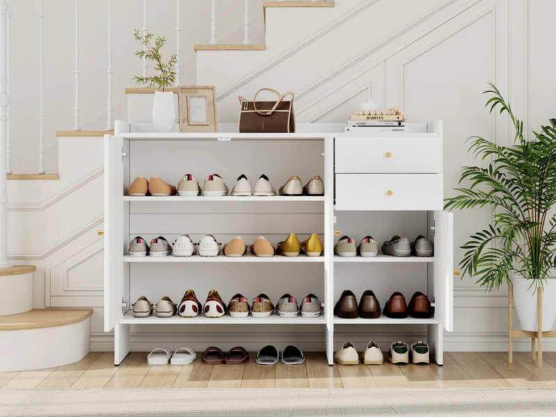 Meuble à chaussures blanc 3 portes, 2 tiroirs 120x35x90 cm VERTEXMYRATH