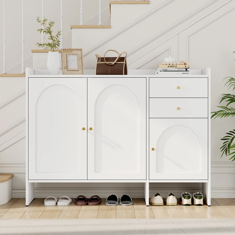 Meuble à chaussures blanc 3 portes, 2 tiroirs 120x35x90 cm VERTEXMYRATH