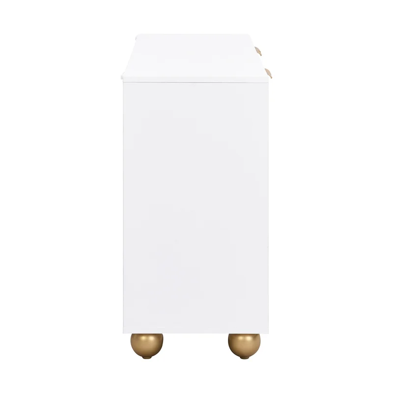 Buffet blanc 4 portes sculptées, poignées dorées pieds boule 120x35x71,5cm RIFTKRYNNATHOR