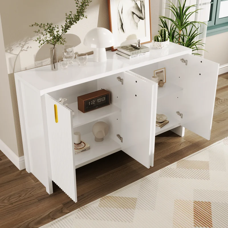 Buffet blanc design ondulé avec poignées dorées 140x38x80cm AEGISKAELOR