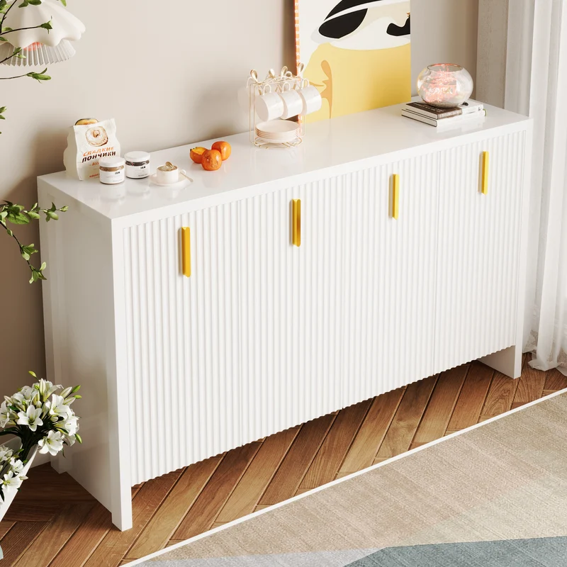 Buffet blanc design ondulé avec poignées dorées 140x38x80cm AEGISKAELOR