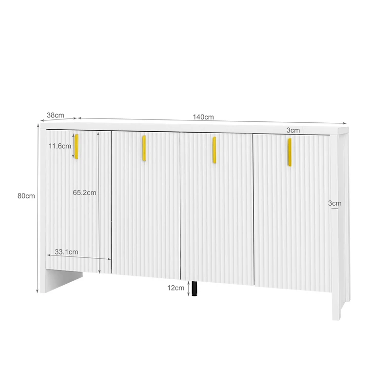 Buffet blanc design ondulé avec poignées dorées 140x38x80cm AEGISKAELOR