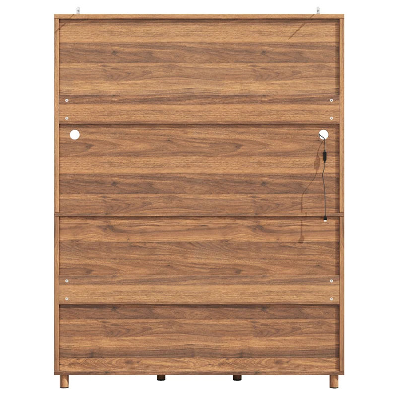 Buffet haut vaisselier effet bois noyer et vitrine en verre avec éclairage LED intelligent XYLEM