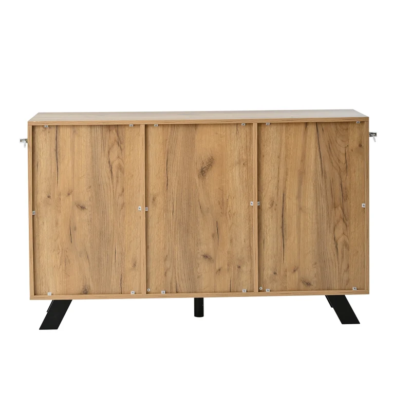 Buffet industriel effet bois naturel et lattes noirs avec 4 tiroirs CORBICUL