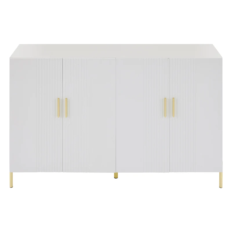 Buffet multifonctionnelle moderne blanc mat 4 portes poignées et pieds dorés 160*35*100 cm KIKS