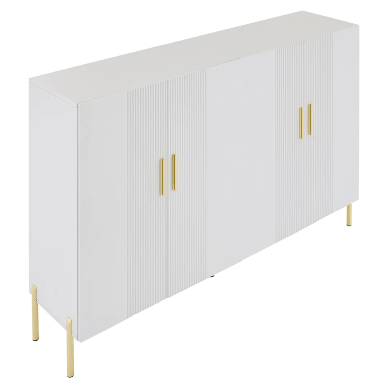 Buffet multifonctionnelle moderne blanc mat 4 portes poignées et pieds dorés 160*35*100 cm KIKS