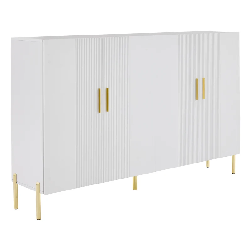 Buffet multifonctionnelle moderne blanc mat 4 portes poignées et pieds dorés 160*35*100 cm KIKS