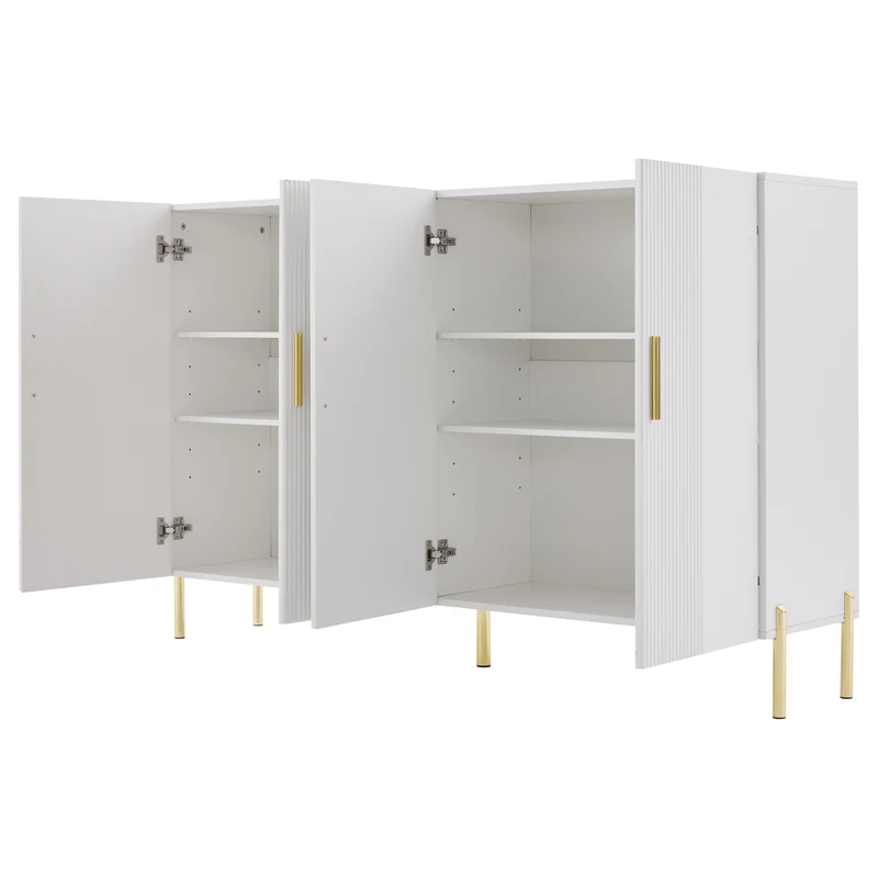 Buffet multifonctionnelle moderne blanc mat 4 portes poignées et pieds dorés 160*35*100 cm KIKS