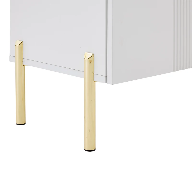Buffet multifonctionnelle moderne blanc mat 4 portes poignées et pieds dorés 160*35*100 cm KIKS