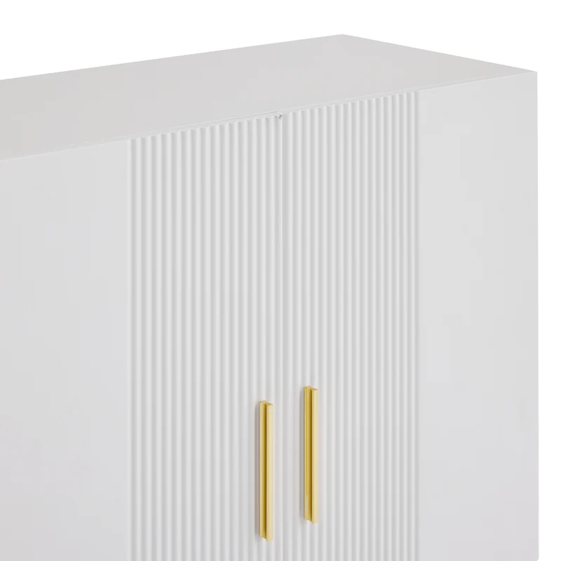 Buffet multifonctionnelle moderne blanc mat 4 portes poignées et pieds dorés 160*35*100 cm KIKS