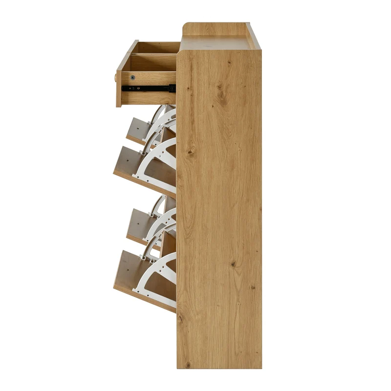 Meuble à chaussures effet bois 4 abattants, 2 tiroirs, 3 niches 110x26x100cm VERTEXMORKYNATHOR