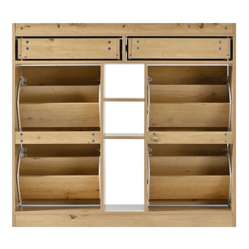 Meuble à chaussures effet bois 4 abattants, 2 tiroirs, 3 niches 110x26x100cm VERTEXMORKYNATHOR