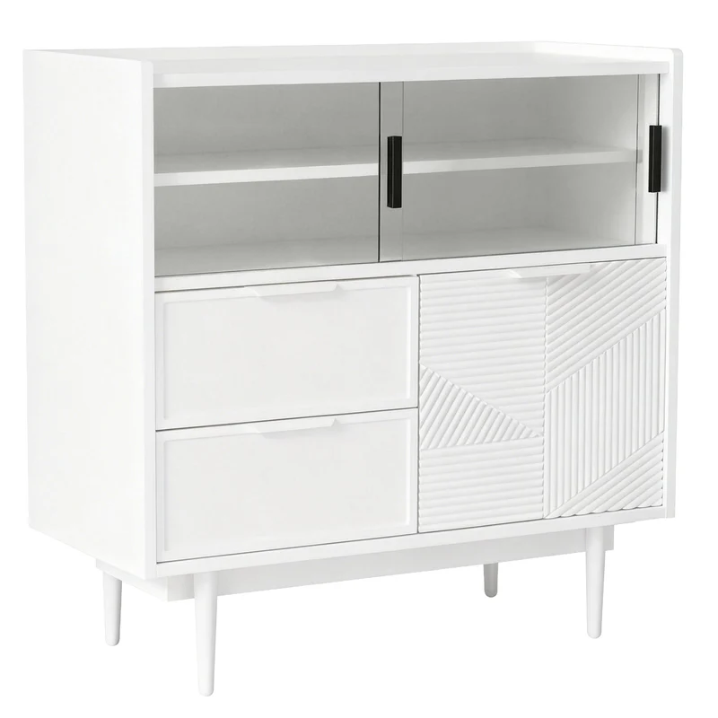Buffet blanc avec porte en verre, éclairage LED RIFTMORKYNATHOR