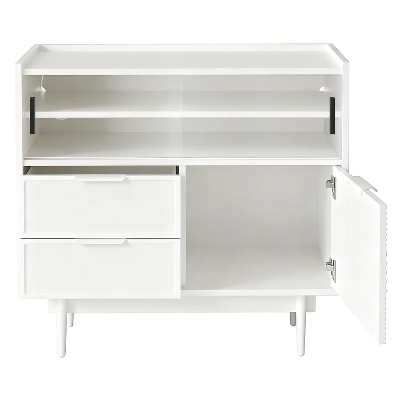 Buffet blanc avec porte en verre, éclairage LED RIFTMORKYNATHOR