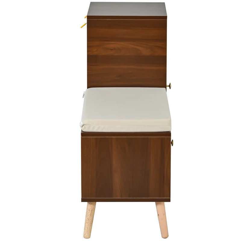 Banc à chaussures effet noyer en rotin avec coussin beige 95,5x35x80,5cm RIFTMORKYNATH