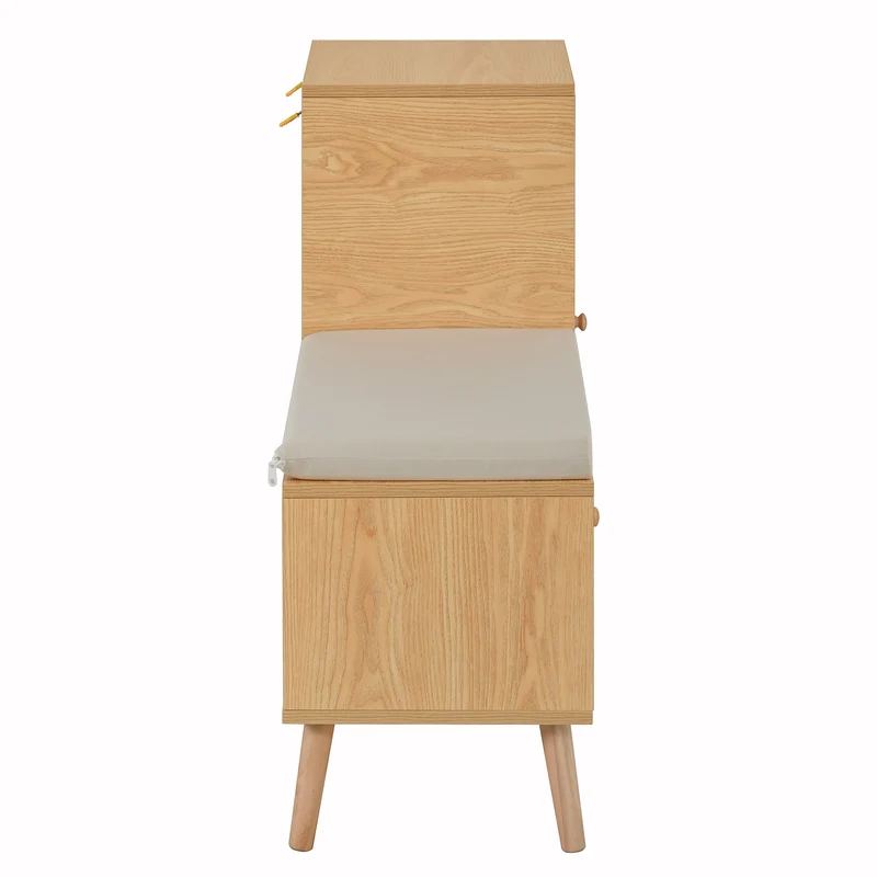 Meuble à chaussures effet bois en rotin coussin gris 95,5x35x80,5cm RIFTVALTHYNOR